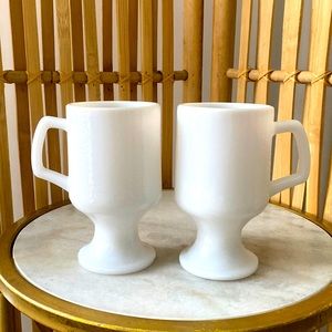 70s aesthetic retro milk glass pedestal orange peel texture mugs